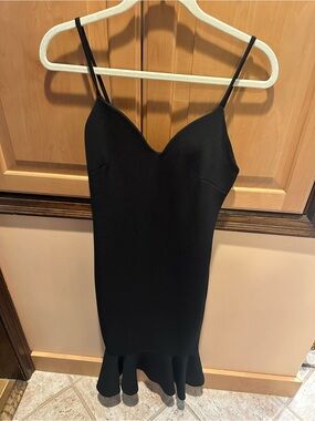Black Spaghetti Strap Midi Dress with Flared Hem
